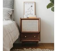 HDDNMLOH Without Lights Rattan Nightstand,Wood Bedside Table, Bedside Tables with Solid Wood Legs and Large Storage Space,Side Table with 2 Drawers Storage Cabinet for Bedroom (Color : C)