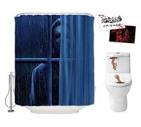 Hdem Juego de Cortina de Ducha de Halloween para baño, Asesino Aterrador, Michael Myers mirándote, temática de película de Terror, Tela de poliéster con Ganchos, calcomanías para Inodoro, 2 Tarjetas