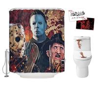 Hdem Juego de Cortina de Ducha de Halloween para baño, el Asesino Aterrador Freddy Jason Michael, decoración de Tela de poliéster con temática de película de Terror con Ganchos y calcomanías para el