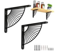 HDEYRSX 2 Piezas Soportes de Estantería en Forma de Abanico,Soportes para Estantes de Pared,Escuadra para Estanterías,para Cocina Libros Salón,para Almacenamiento,Con Tornillos (25CM,Negro)