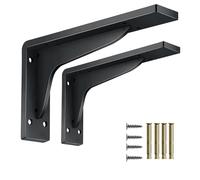 HDEYRSX 2 Piezas Soportes para Estantes Flotante,Escuadra para Estanterías Pesados,Escuadras Metalicas de L,Soporte para Estanterías de Pared para Cocina Libros,con Tornillos (440mm,Negro)