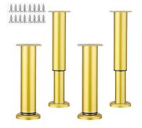 HDEYRSX 4 Pcs de Pies de Muebles de Metal,Pies de Mesa Ajustables,Piernas de Soporte para Sofá,Cama,Armario,Gabinetes de TV,Escritorio,Aparadores,Mesita de Noche,con Tornillos (12cm,Oro)