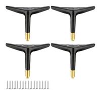 HDEYRSX 4 Pcs Patas Triangulares de Metal para Muebles,Patas para Mesas,Pies de Repuesto para Sofás,Armario,Gabinetes de TV,Cajones,Mesita de Noche, Sofás,Camas,con Tornillos (18cm,Negro + Dorado)