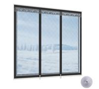 HDEYRSX Cubierta de Aislamiento Térmico de Ventanas,Kit de Película de Protección Contra el Frío,Antiviento,para Invierno y Verano,Reutilizable,Autoadhesiva,Personalizable (200cm x 220cm,Negra)