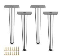 HDEYRSX Juego de 4 Patas para Sofas Metálicas,Patas para Muebles Conico,Pies de Repuesto de Metal para Mesa,Mueble de TV, Armario,con Tornillos y Protectores de Suelo ,Plata (12cm)