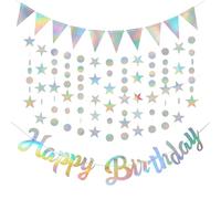 HDFHDF 1 juego de guirnalda de cumpleaños con purpurina para el día de la suerte, círculo pentagonal, estrella, triangular, flores, dibujar, tema de discoteca, fantasía, fondo, colgante de pared