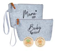 HDFHDF 1 Set Regalo Para La Madre Recién Nacido 2 Bolsas De Maquillaje De Fieltro Bebé Tarjeta Conmemorativa De Madera Niño Niña Viene La Nueva Vida (Gris Claro)