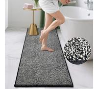 HDFK Alfombra de baño antideslizante lavable de 152 x 60 cm, 2 tonos de felpilla de felpa de pelo medio, ultra absorbente, color blanco y negro, larga transición para zonas húmedas y secas