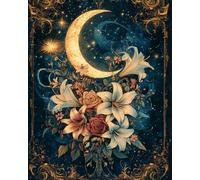 Hdfvlfdsa Kit De Bordado En Punto De Cruz Con Estampado De Bricolaje, Luna Y Lirios 40X50Cm Gama Completa De Kits De Inicio Preimpresos Para Principiantes -