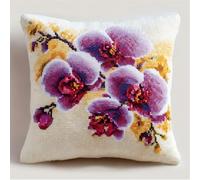 Hdfvlfdsa Punto De Cruz Cojin Decorativo Orquídea Manualidades Adultos Decoracion Bordar Kit Principiantes Completo Diy Bordado Creativo Regalo, Algodón, Ca. 45 X 45 Cm Kit Punto De Cruz Tela Impresa