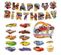 HDGSAFD 1 Bandera De Cumpleaños Y 13 Insertos De Tarjetas De Pastel, Suministros De Fiesta Temáticos De Carreras, Decoraciones De Pasteles, Arreglo De Escena De Fiesta.