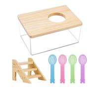 HDGSAFD 1 Baño para Hámster, 1 Escalera De Madera Extraíble, 4 Palas De Limpieza para Arena, Arenero De Baño Transparente, Artículos para Mascotas