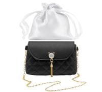 HDGSAFD 1 Bolso Cruzado Para Mujer, 1 Bolsa Para El Polvo, Bolso De Hombro Con Borla, Bolso Cruzado Con Cadena, Bolso De Hombro Negro, Bolso Para Salir Para Mujer