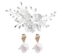 HDGSAFD 1 Clip Lateral De Concha Y 1 Par De Aretes De Pétalos, Joyas De Estilo Oceánico, Tocado De Novia De Boda, Adecuado para Vestido De Mujer (Blanco).