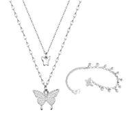HDGSAFD 1 Collar De Mariposa Y 1 Pulsera, Collar De Clavícula De Plata De Doble Capa, Accesorios Femeninos A Juego, Retro Y Elee, Regalo De Cumpleaños.