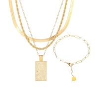 HDGSAFD 1 Collar Multicapa Y 1 Pulsera, Collar Cole De Marca Cuadrada De Moda, Pulsera Hueca Simple, Uso Diario con Accesorios, Regalo De Cumpleaños para Novias.