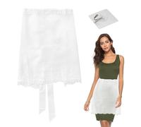 HDGSAFD 1 Delantal de cintura para mujer, 1 gancho transparente, Medio delantal de encaje, Delantal de encaje para mujer, Delantal de camarero, Medio delantal de mujer vintage (Blanco)