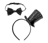 HDGSAFD 1 Diadema De Sombrero Mágico Y 1 Corbata De Lecho De Lentejuelas Negras, Accesorios En El Escenario, Accesorios para Disfraces De Fiesta, Suministros De Aderezo para Fiestas.
