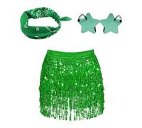 HDGSAFD 1 Falda con Flecos De Lentejuelas, 1 Gafas De Estrella Y 1 Bufanda con Flores De Anacardo, Traje De Espectáculo De Danza, Falda Brillante
