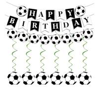 HDGSAFD 1 Feliz Cumpleaños para Tirar De La Bandera, 1 Fútbol para Tirar De La Bandera, Decoración Temática Deportiva De Fútbol Y Decoración De La Fiesta De Cumpleaños para Niños.
