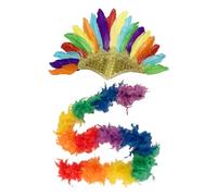 HDGSAFD 1 Joyería De Plumas Y 1 Diadema De Plumas, Accesorios De Rendimiento, Multicolor, Arcoíris