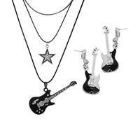 HDGSAFD 1 Juego De Collar Y 1 Par De Aretes, Collar De Estilo Punk, Collar De Estrella De Cinco Puntas De Guitarra Multicapa, Joyería De Rock Personalizada, Regalo De Punk Rock.