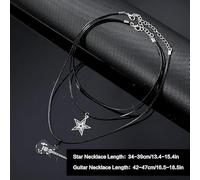 HDGSAFD 1 Juego De Collar Y 1 Par De Aretes, Collar De Estilo Punk, Collar De Estrella De Cinco Puntas De Guitarra Multicapa, Joyería De Rock Personalizada, Regalo De Punk Rock.