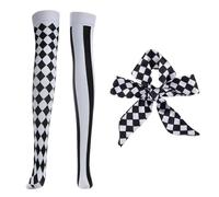 HDGSAFD 1 Par De Medias De Damas Y 1 Pieza De Corbata A Cuadros, Accesorios De Juego De Roles, Accesorios para Disfraces De Fiesta, Accesorios para Mujeres.