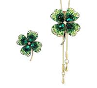 HDGSAFD 1 Pieza De Broche De Trébol De Cuatro Hojas Y 1 Pieza De Collar De Trébol De Cuatro Hojas, Joyas Llenas De Diamantes, Joyas Elees Y Simples, Joyas Brillantes.