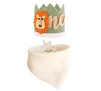 HDGSAFD 1 Pieza De Corona De León para Bebé De 1 Año Y 1 Pieza De Toalla Triangular para Bebé, Bonito Gorro De Cumpleaños para Bebé, Suministros para Fiesta De Bebé