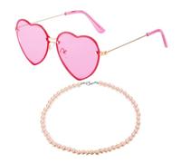 HDGSAFD 1 Pieza De Gafas De Sol En Forma De Corazón Y 1 Collar Perlas, Sin Marco Moda, Collar Elee Retro, Fiesta Uv400 Producto único, Uso Diario Con Accesorios.
