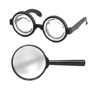 HDGSAFD 1 Pieza De Gafas Redondas Y 1 Pieza De Lupa Acrílica, Gafas Divertidas, Lupa De Mano, Accesorios para Juegos De rol