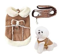 HDGSAFD 1 Pieza De Ropa para Mascotas, 1 Pieza De Correa, Lindo Abrigo De Algodón con Lazo, Abrigo De Felpa para Perros Y Gatos, Abrigo De Invierno para Perros Pequeños, Suministros para Mascotas
