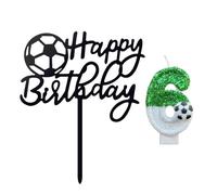 HDGSAFD 1 Pieza De Vela De Fútbol Número 6 Y 1 Pieza De Tarjeta De Feliz Cumpleaños De Fútbol, Velas Creativas, Decoración De Pastel con Temática De Fútbol