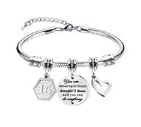 HDGSAFD 1 pulsera de cumpleaños número 16 para niñas, regalo de 16 cumpleaños para niñas, pulsera de 16 cumpleaños con colgante, accesorios de decoración a mano, Acero inoxidable