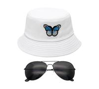 HDGSAFD 1 sombrero para el sol, 1 pieza gafas de sol, sombrero de pesca para mujer, sombrero de mariposa con patrón de mariposa, sombrero plegable para mujer, sombrero de playa para mujer, Blanco
