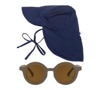 HDGSAFD 1 sombrero protector para el cuello para niños, 1 gafas de sol, sombrero de protección solar para niños, sombrero de playa, sombrero de verano, azul marino, S-M