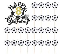 HDGSAFD 1 Tarjeta De Inserción para Tarta con Temática De Fútbol para Niños De 8 Años Y 24 Piezas De Inserciones Decorativas De Fútbol, Decoraciones Creativas para Tartas