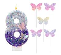 HDGSAFD 1 Vela Número 8, 5 Inserciones De Mariposa Degradada, Decoración De Pastel, Inserto De Postre para Hornear, Decoración De Fiesta De Cumpleaños