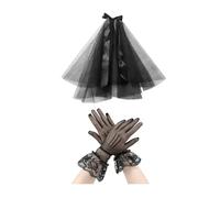 HDGSAFD 1 velo negro, 1 par de guantes de encaje negro, velo de pompador multicapa, velo de novia, velo de iglesia, velo de lazo, accesorios de boda, Negro , Talla única