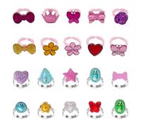 HDGSAFD 10 Anillos De Metal Y 10 Anillos De Plástico, Joyería para Niños, Accesorios De Vestir para Niñas, Anillos Bonitos De Dibujos Animados