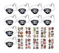 HDGSAFD 10 Máscaras De Ojos De Pirata Y 10 Pegatinas De Piratas, Pegatinas De Tatuajes De Cuerpo Y Brazo, Máscaras De Ojos De Calavera De Un Ojo, Adecuadas para Fiestas Temáticas Y Juegos De rol.