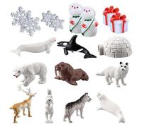 HDGSAFD 10 Modelos De Animales Árticos, 2 Muñecos De Nieve, 4 Copos De Nieve Y 2 Regalos Blancos, Decoraciones De Invierno, Juguetes para Niños
