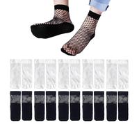 HDGSAFD 10 Pares De Calcetines De Rejilla Negros, Calcetines De Rejilla Medio-Altos, Calcetines Huecos De Moda, Calcetines Elásticos Transparentes, Calcetines De Mujer