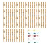 HDGSAFD 100 Clips De Madera Y 50 Chinchetas, Clips De Almacenamiento, Clips De Fotos, Mini Clips De Madera, Clips Decorativos De Madera, Adecuados para El Hogar, La Escuela, La Oficina