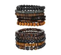 HDGSAFD 11 Piezas De Pulseras para Hombre, Pulseras De Cuentas De Madera De Piedra De Ojo De Tigre De Piedra Volcánica, Pulseras Elásticas con Personalidad De Moda, Fiestas Y Reuniones.