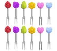 HDGSAFD 12 Piezas De Horquillas De Frutas, Horquillas De Frutas De Acero Inoxidable De Silicona, Té De Frutas Reutilizables, Mini Letreros De Frutas Convenientes.