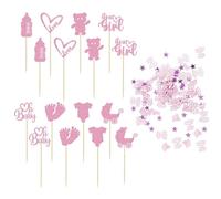 HDGSAFD 16 Uds. Insertos para Revelar Género, Confeti Rosa De 15G, Adornos para Pastel De Niña, Decoraciones para Fiesta De Baby Shower
