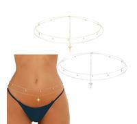 HDGSAFD 2 Cadenas De Cintura De Doble Capa De Perlas, Accesorios De Cintura De Tendencia De Moda, Accesorios De Cintura con Personalidad Sexy, Plata.