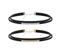 HDGSAFD 2 Collares De Estilo Punk, Collar Corto De Cuerda De Cuero, Cadena De Clavícula Elástica Creativa, Decoraciones De Moda para Mujer, Adecuadas para Ropa De Moda (Plata, Oro).